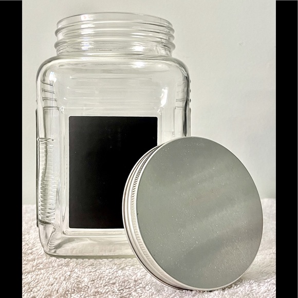 GLASS COOKIE JAR with a “BLACKBOARD SPACE” & CHALK… - Picture 1 of 3